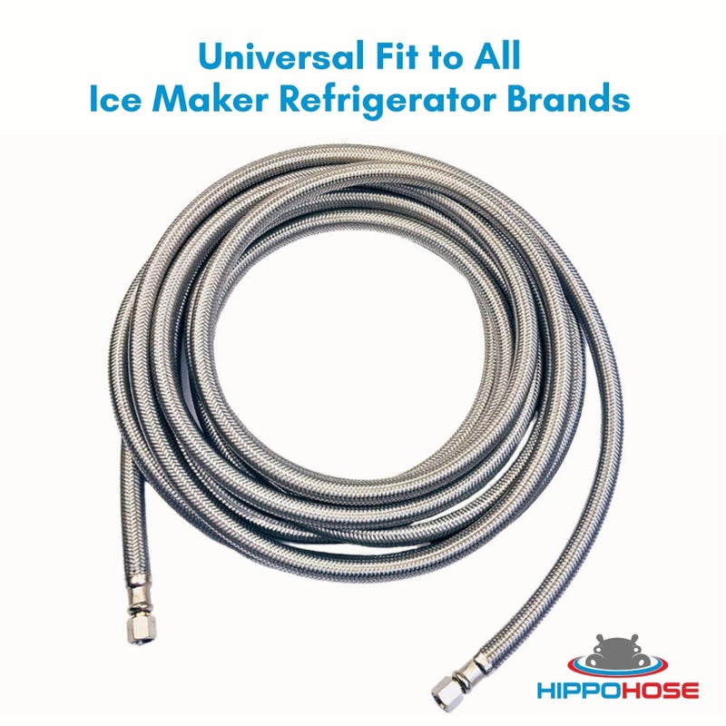 Hippohose Refrigerator Icemaker Hose (20 FT) - Universal Fit to ALL Refrigerator Brands - Icemaker Water Supply Line - Â¼â€ x Â¼â€ Connections - SS Refrigerator Supply Hose for Ice & Water - Image 2